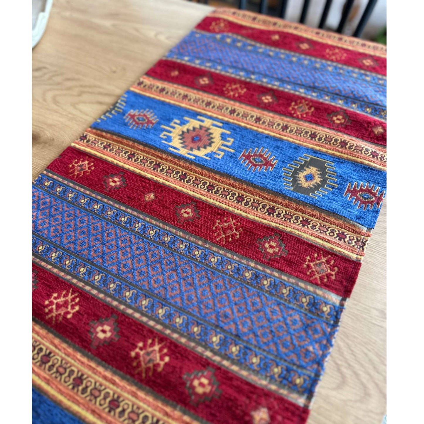 Camino de mesa 2 m kilim azul y rojo