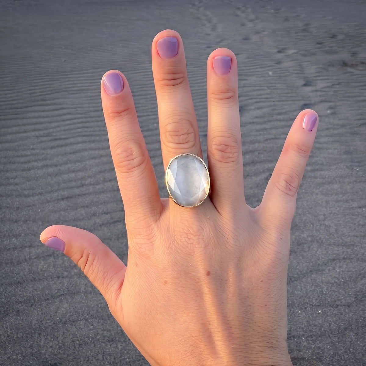 Anillo ajustable Deniz Gris - Baño de oro 22 k