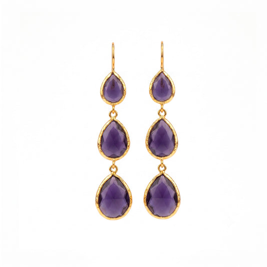 Aros Triple Aura Morados - Baño de oro 22k