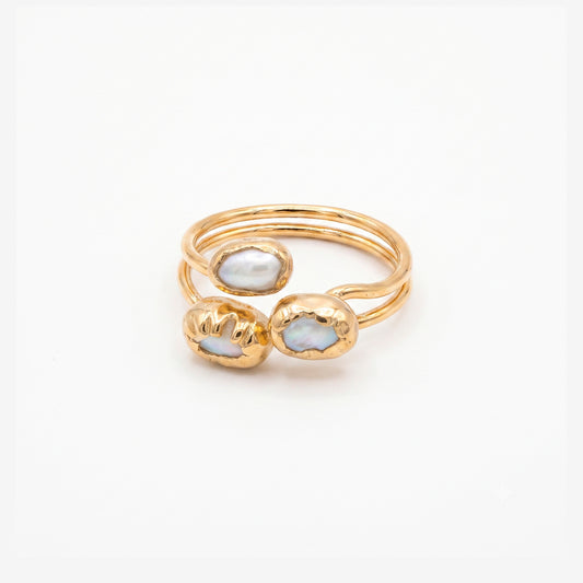 Anillo ajustable triple perla - Baño de oro 22 k