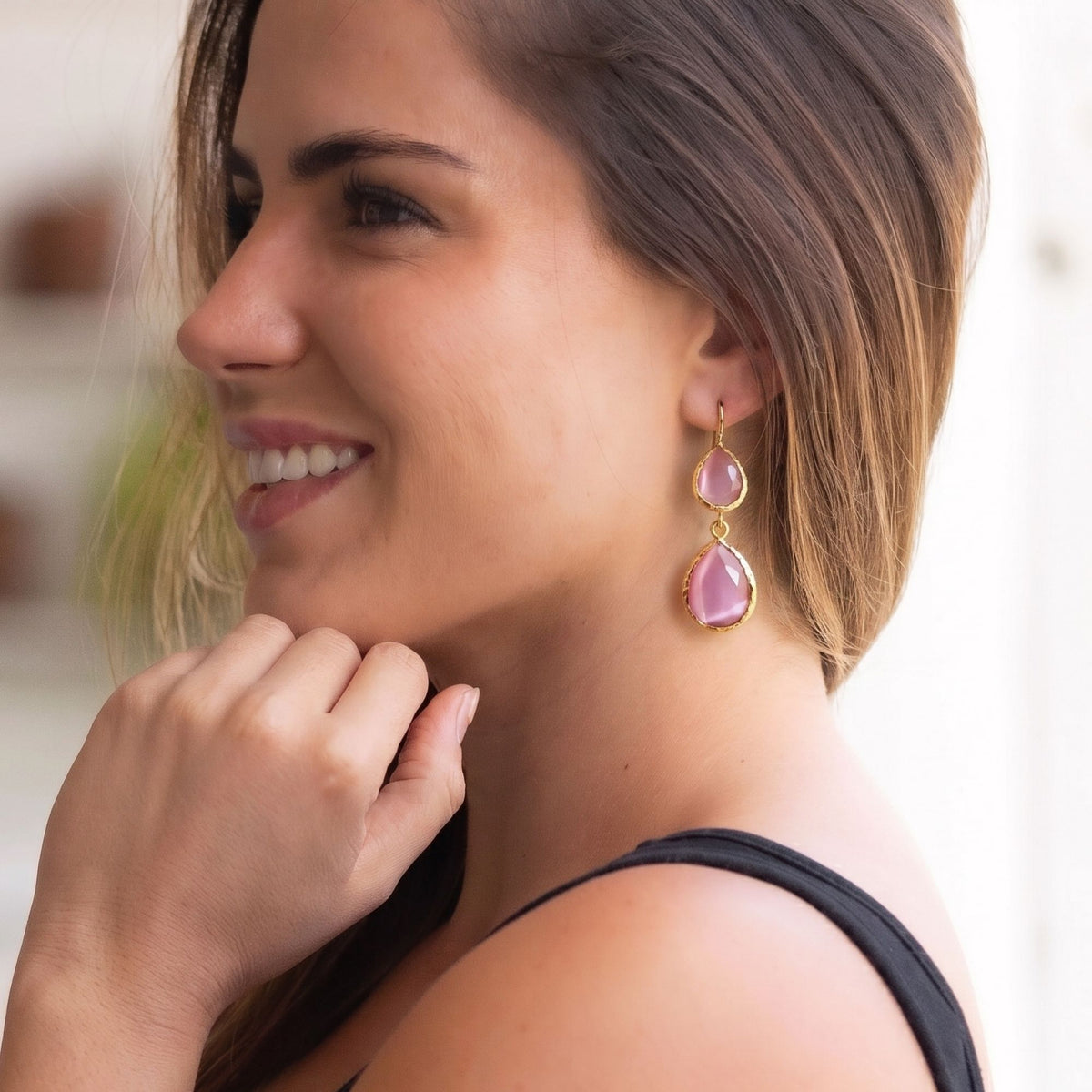 Aros Doble Aura Rosa - Baño de oro 22k