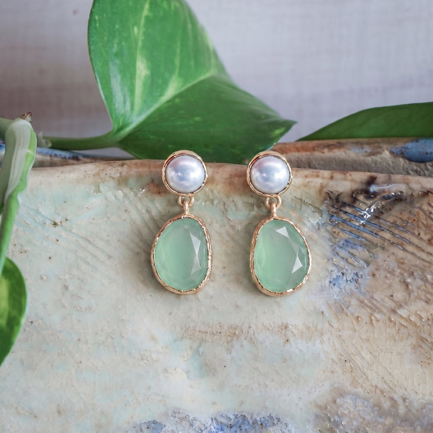 Aros Brisa Verdeagua - Baño de oro 22k
