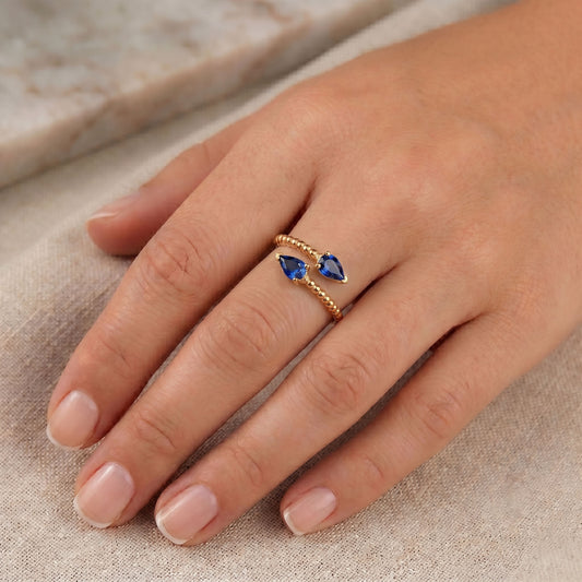 Anillo ajustable Zeyna Azul - Baño de oro 22 k