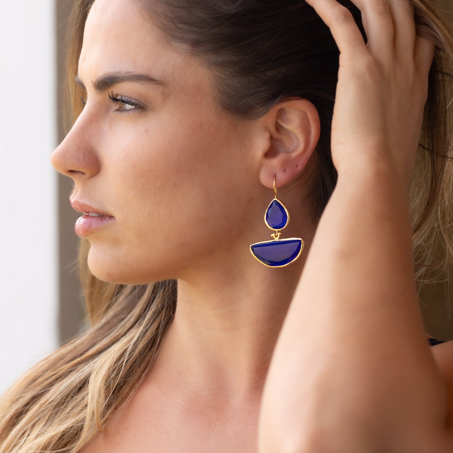 Aros Yelken Azules - Baño de oro 22k