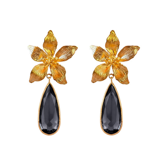 Aros Orquídea Negros XL - Baño de oro 22k
