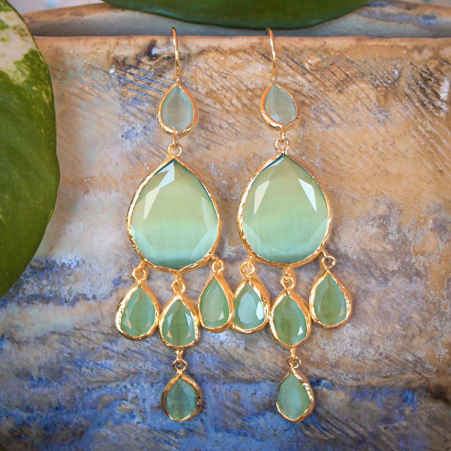 Aros Selin Verde XL - Baño de oro 22k