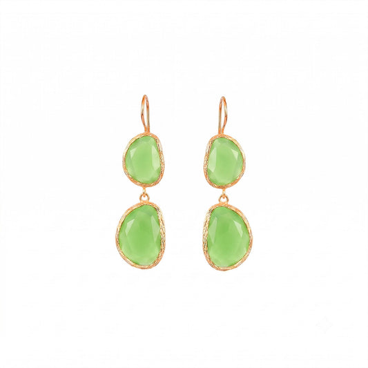 Aros Doble Aura Verde limón - Baño de oro 22k