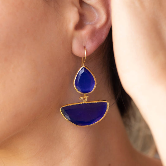 Aros Yelken Azules - Baño de oro 22k