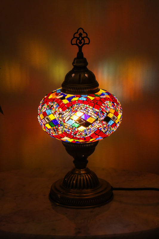 Lámpara turca de mesa M rombos multicolores + ampolleta