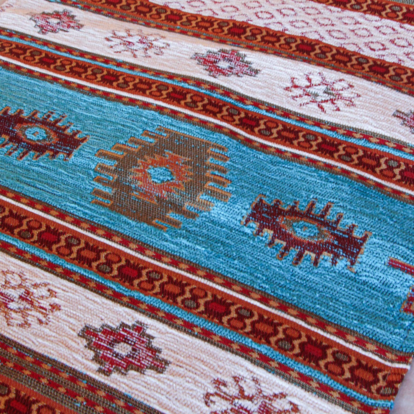 Camino de mesa 1,40 m kilim beige y celeste