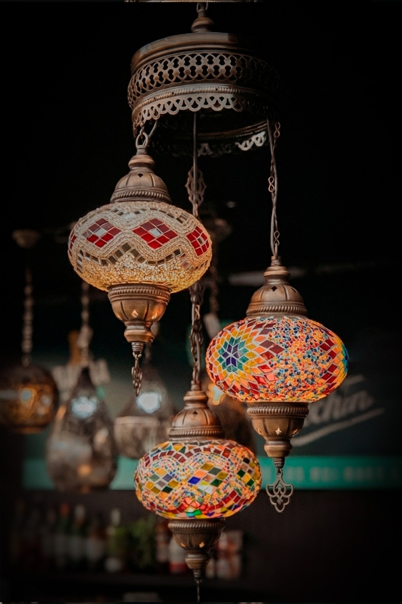 Lámpara turca colgante de 3 esferas M mixtas