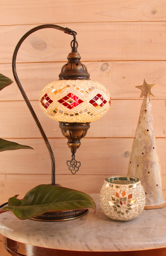 Lámpara turca cisne M Beads Blanco y Rojo + ampolleta