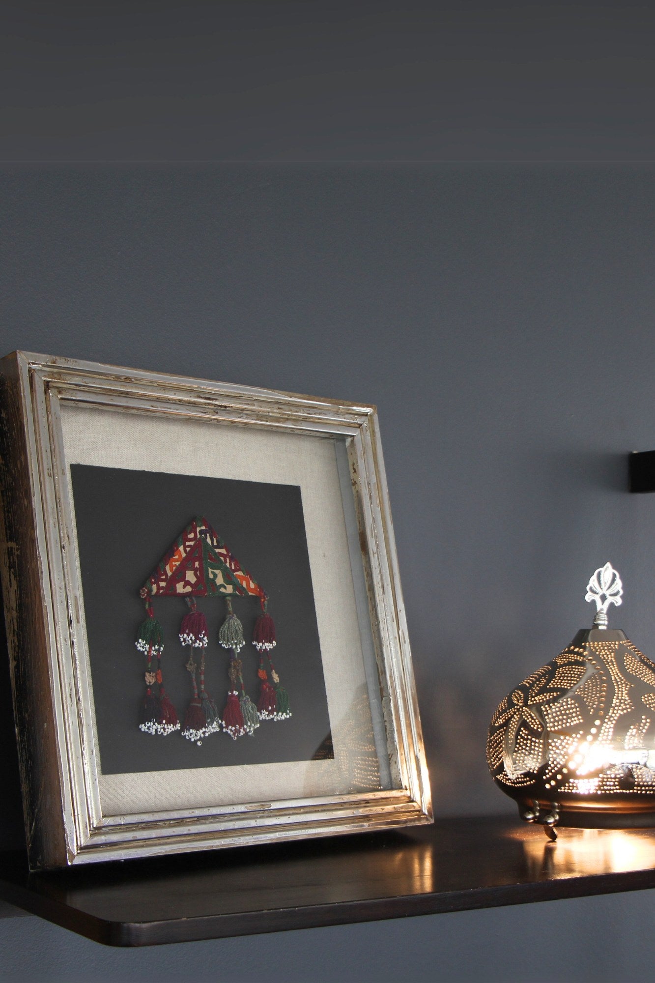 Cuadro de textil étnico muska plateado 2