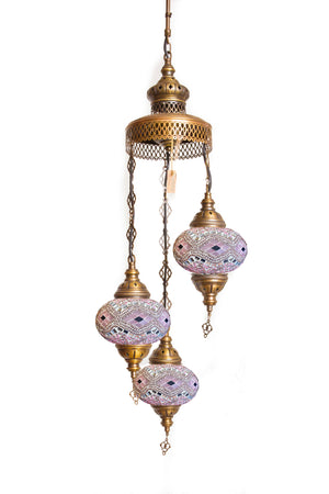 Lámpara turca colgante de 3 esferas rombos rosados M