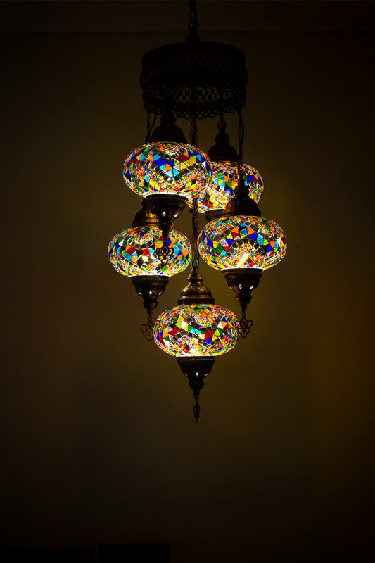 Lámpara turca colgante de 5 esferas M Mármara multicolor