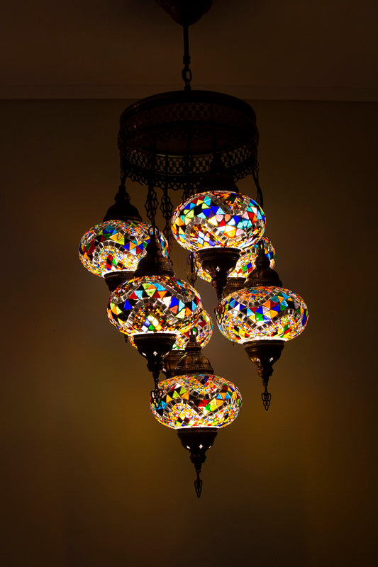 Lámpara turca colgante de 7 esferas M Mármara multicolor