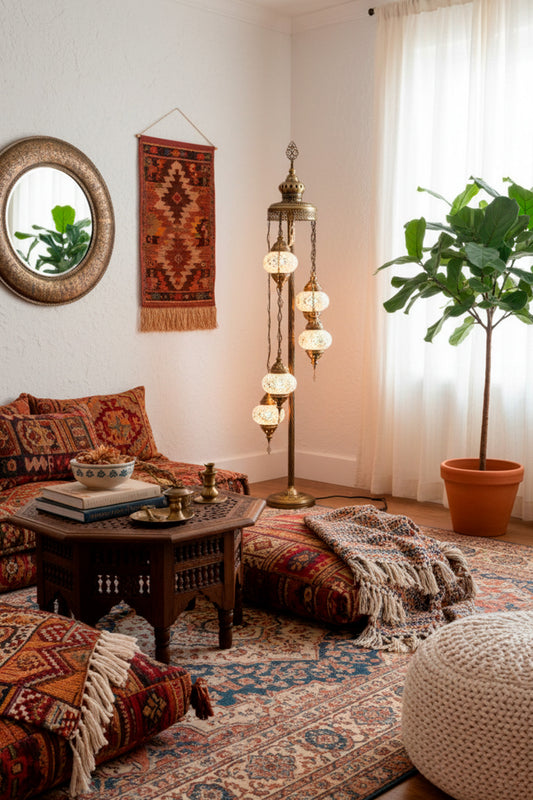 Lámpara turca de pie de 5 esferas S blancas