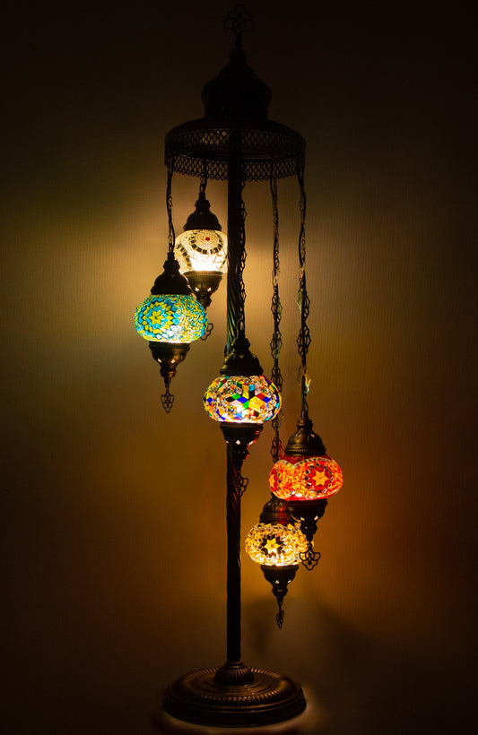 Lámpara de pie turca de 5 esferas S mixtas + ampolletas