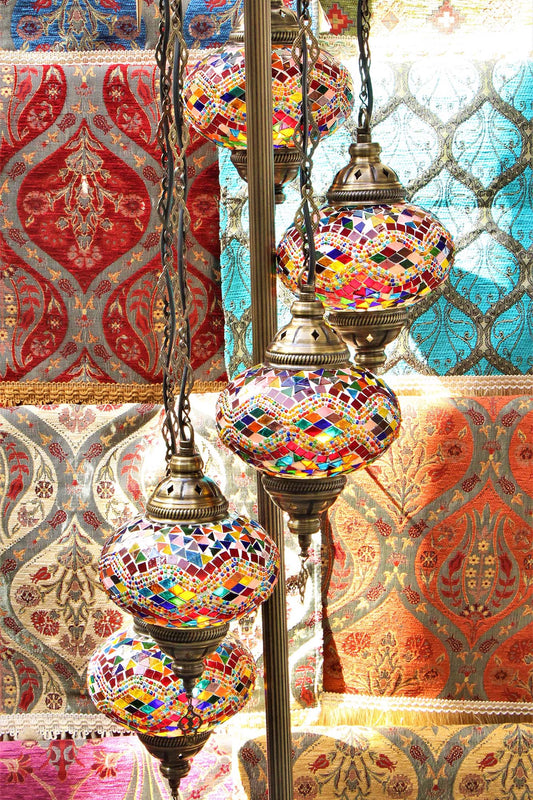 Lámpara turca de pie de 5 esferas M multicolores