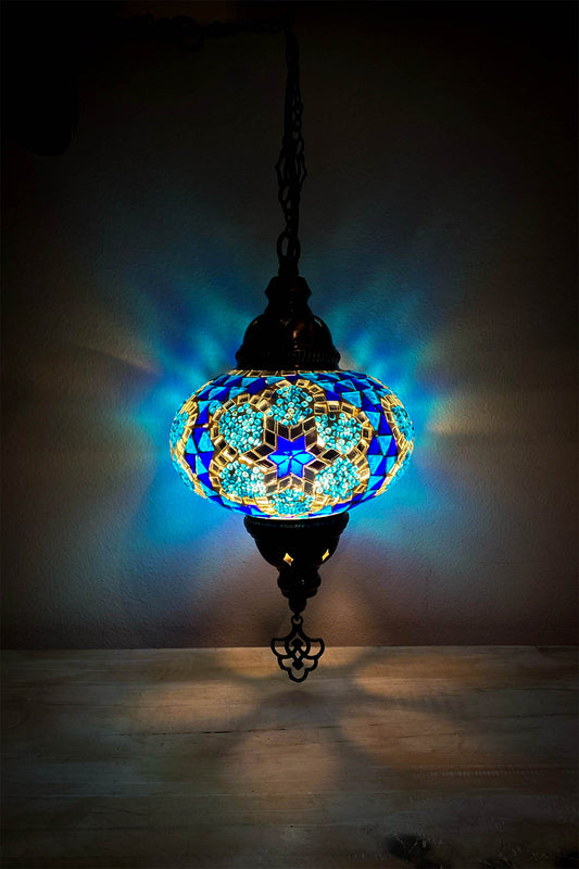 Lámpara turca colgante M prisma azul y turquesa + ampolleta