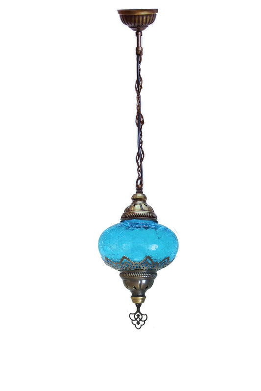 Lámpara turca colgante M craquelada azul + ampolleta