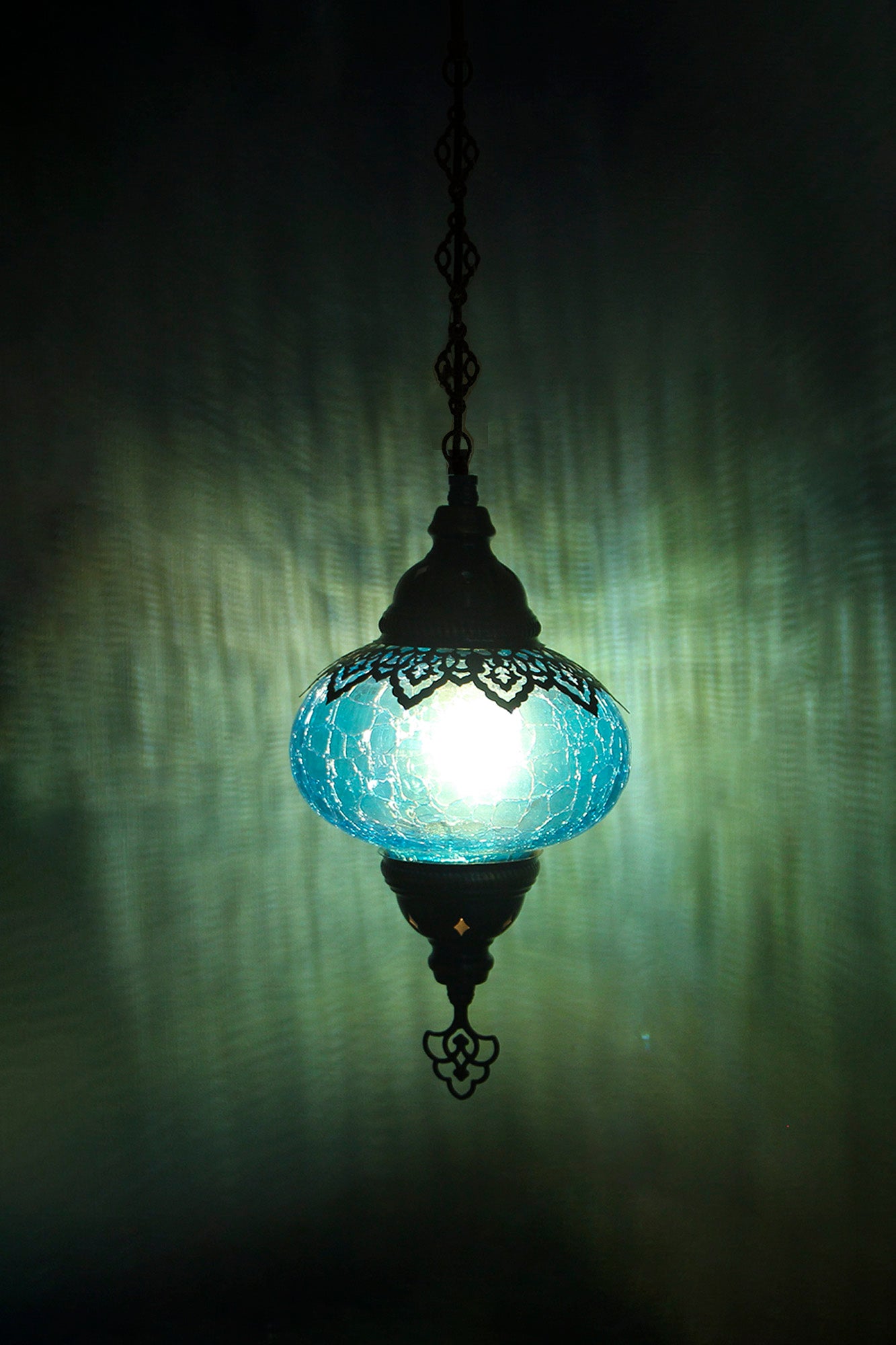 Lámpara turca colgante M craquelada azul + ampolleta