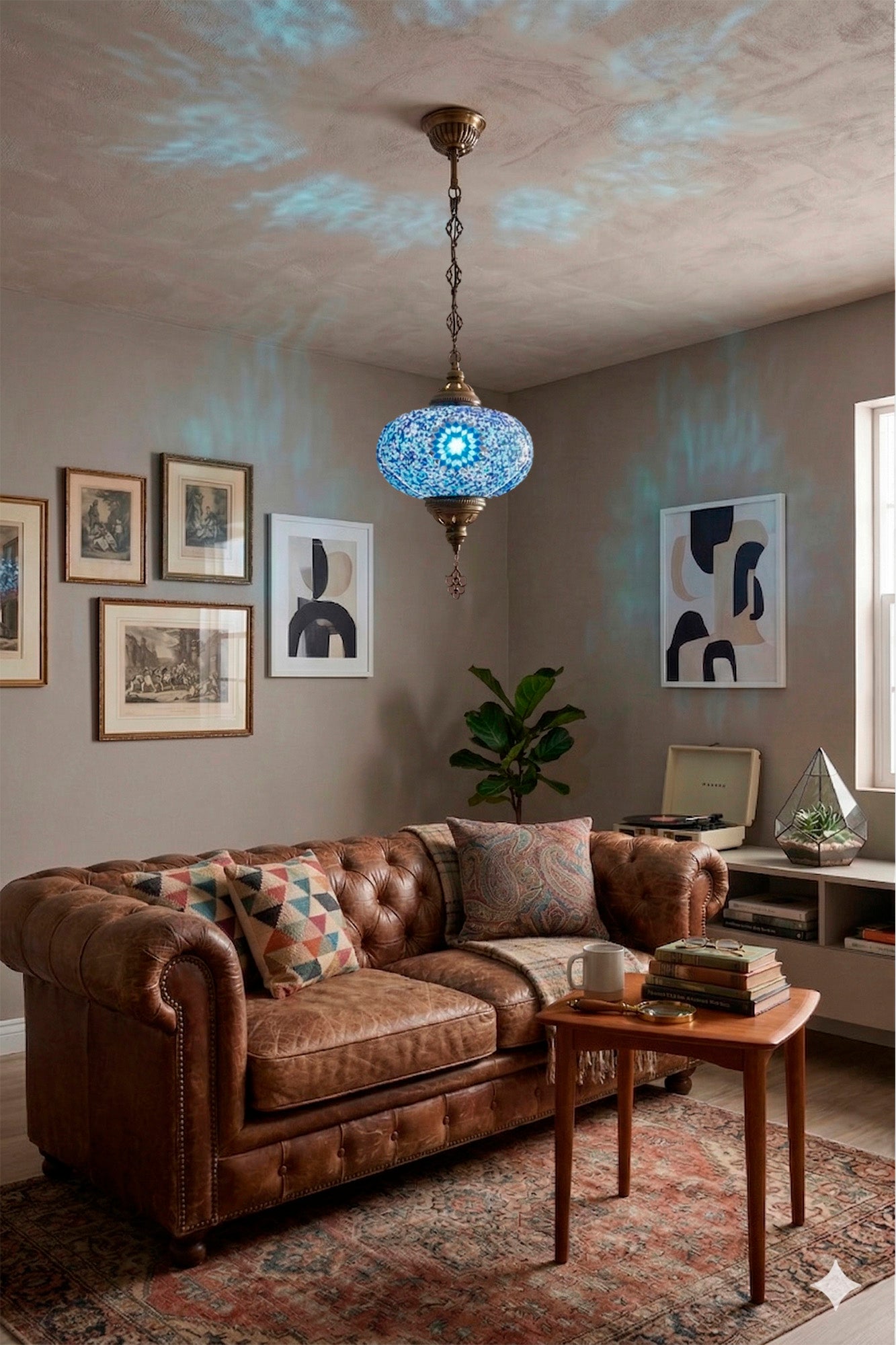 Lámpara turca colgante XL Estrella Azul + ampolleta