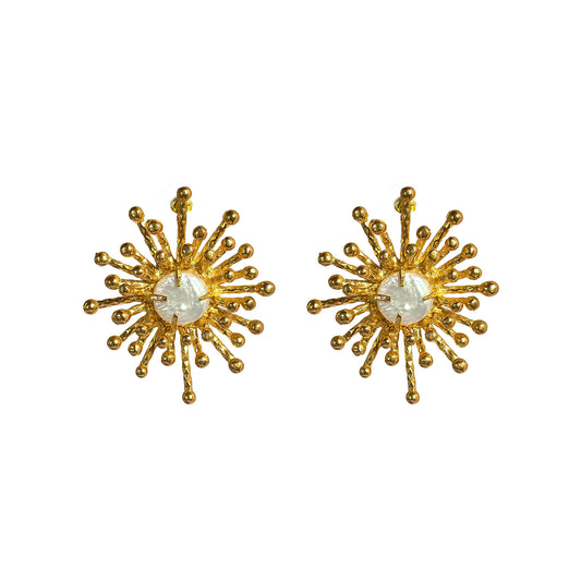 Aros Rayos madreperla - Baño de oro 22k