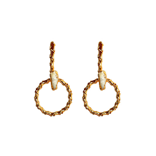 Aros Bambú Nácar - Baño de oro 22k