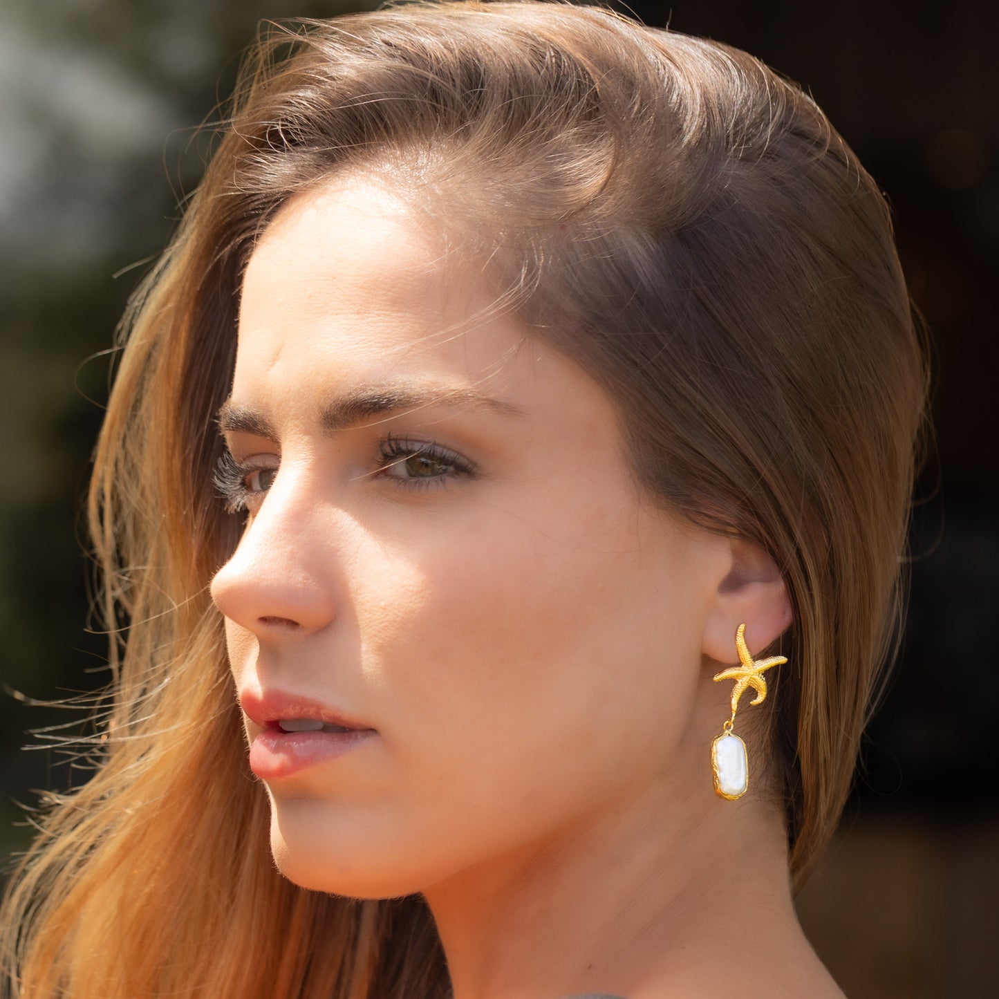 Aros Yildiz perla - Baño de oro 22k