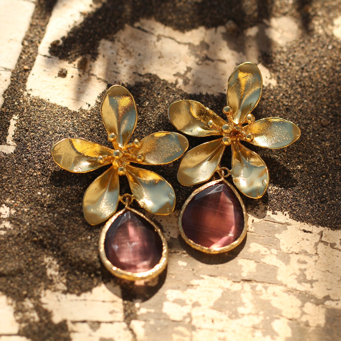 Aros Begonvil - Baño de oro 22k