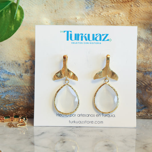 Aros Cola de ballena Blancos - Baño de oro 22k