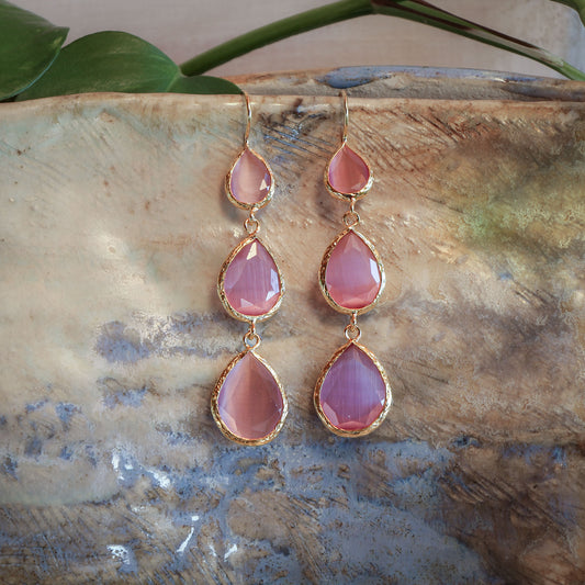 Aros Triple Aura Rosa - Baño de oro 22k