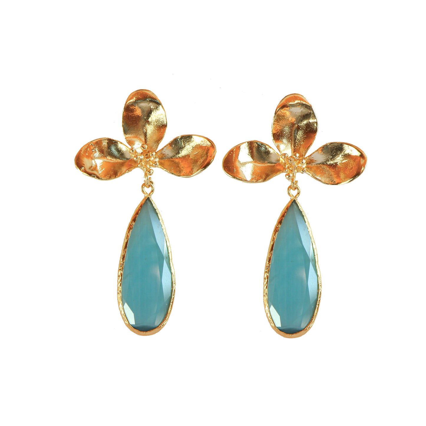Aros Alya Turquesa - Baño de oro 22 k