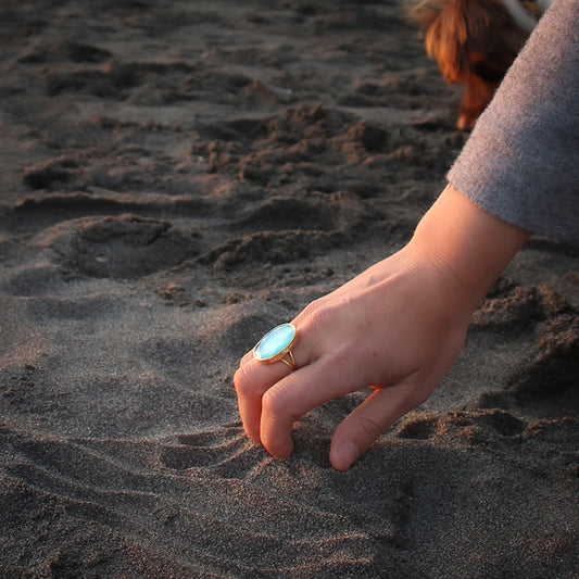 Anillo ajustable Deniz Verdeagua - Baño de oro 22 k