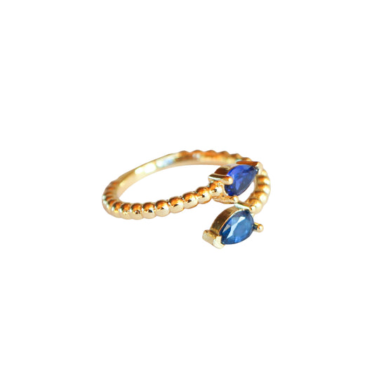 Anillo ajustable Zeyna Azul - Baño de oro 22 k