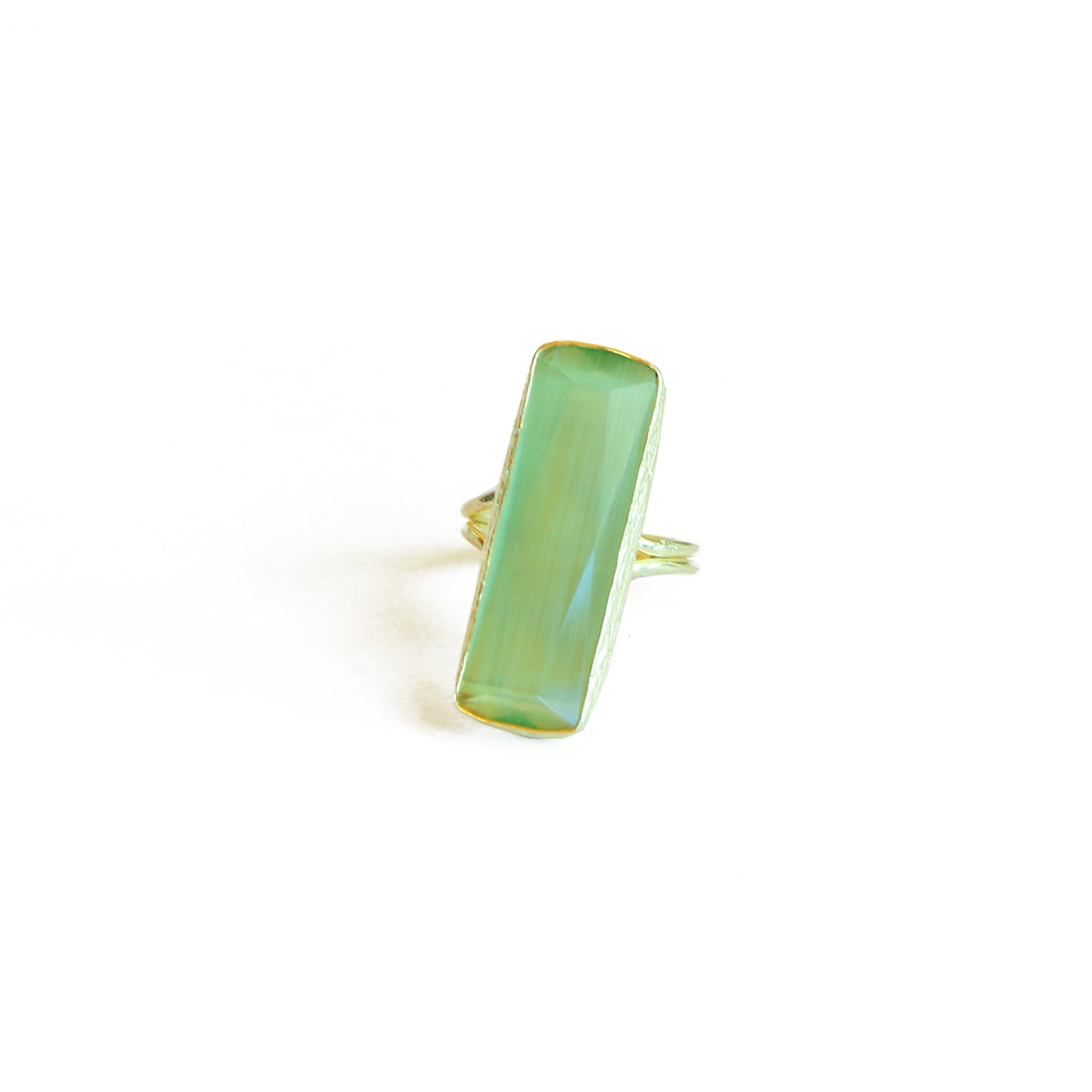 Anillo ajustable Safiye verde limón - Baño de oro 22 k