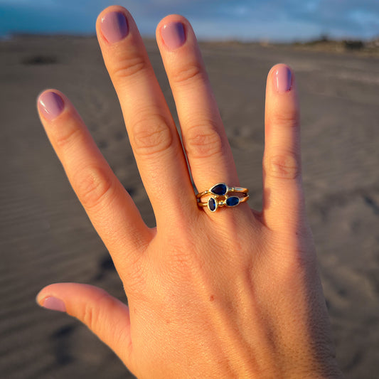 Anillo ajustable Galip azul - Baño de oro 22 k