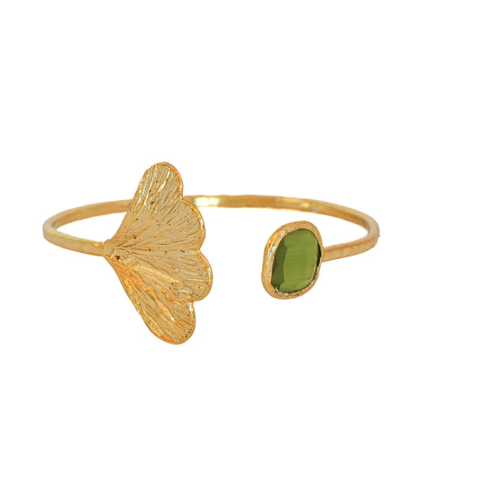 Esclava Ginkgo Verde oliva - Baño de oro 22k