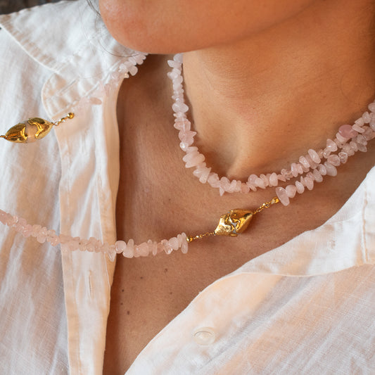 Collar Sultana - Cuarzo Rosa y Perla de río