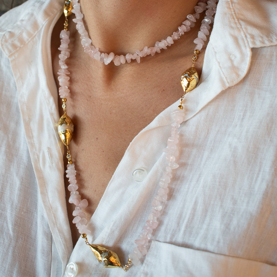 Collar Sultana - Cuarzo Rosa y Perla de río