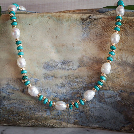 Collar Miray Turquesa y Perlas