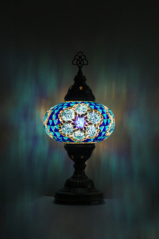 Lámpara turca de mesa M prisma azul y turquesa + ampolleta