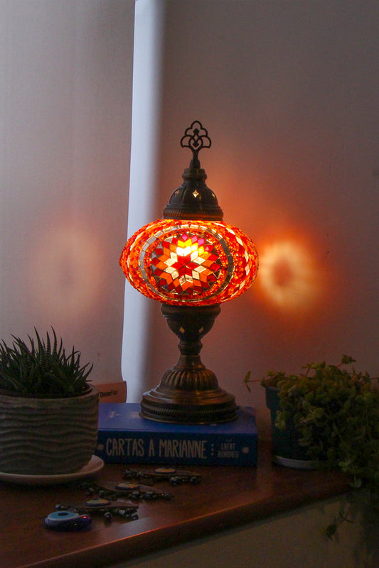 Lámpara turca de mesa M Medalla Naranja + ampolleta