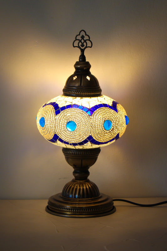 Lámpara turca de mesa M blanca y azul + ampolleta