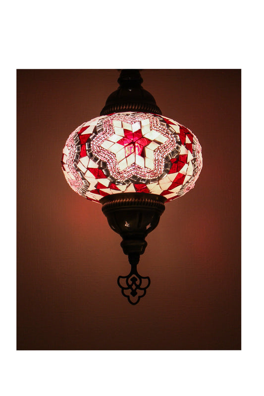 Lámpara turca cisne M cicek rosado y rojo + ampolleta