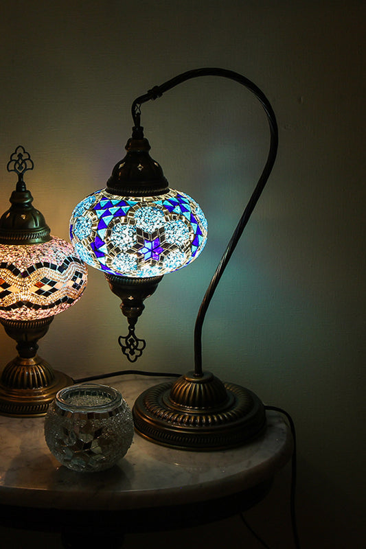 Lámpara turca cisne M prisma azul y turquesa + ampolleta