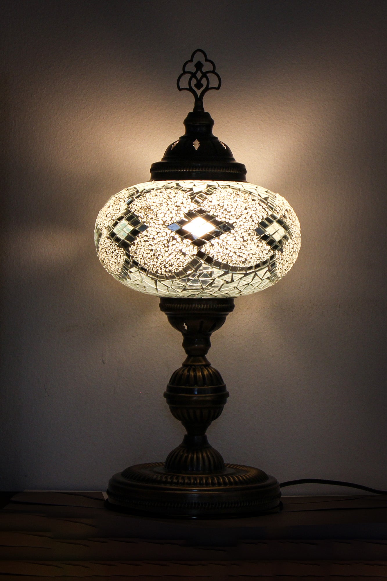 Lámpara turca de mesa XL Rombos blancos + ampolleta