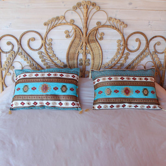 Pack de 2 Almohadones Kilim Turquesa y Blanco