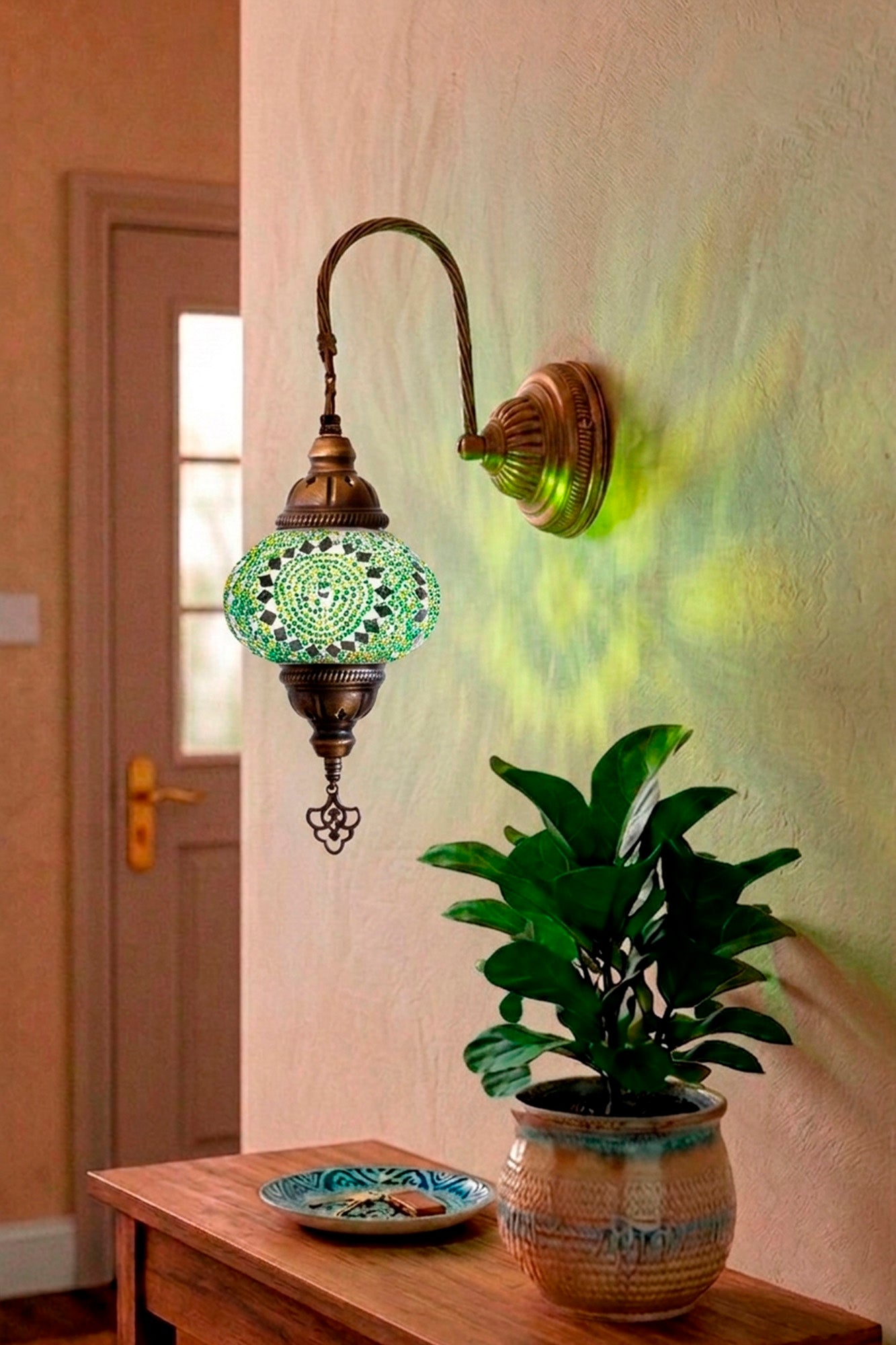 Lámpara turca de pared S remolinos verdes + ampolleta